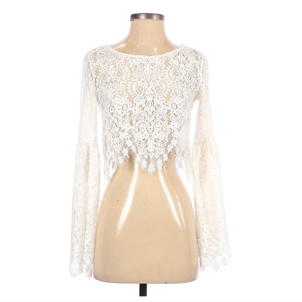 For Love and Lemons XS White Lace Crop Top